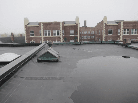 Area of active ponding on the roof